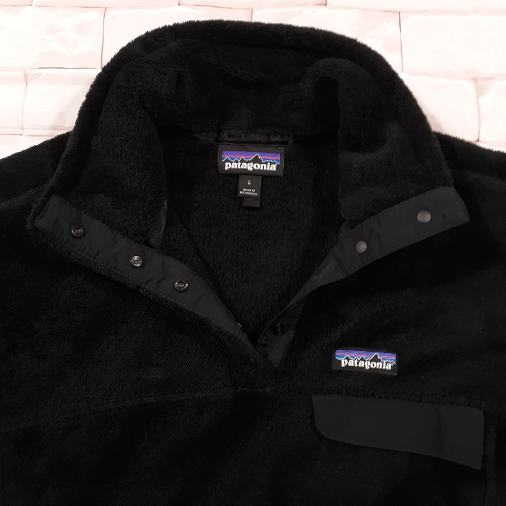 Patagonia Sweater Womens Large Outdoor Travel Hiking Fleece Cozy Snap Black - Picture 3 of 11